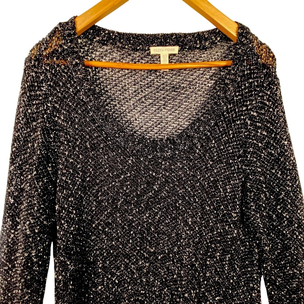 Eileen Fisher Women Cotton Blend Knit  Sweater Top Sz L Party Cocktail Sheer - Picture 4 of 9